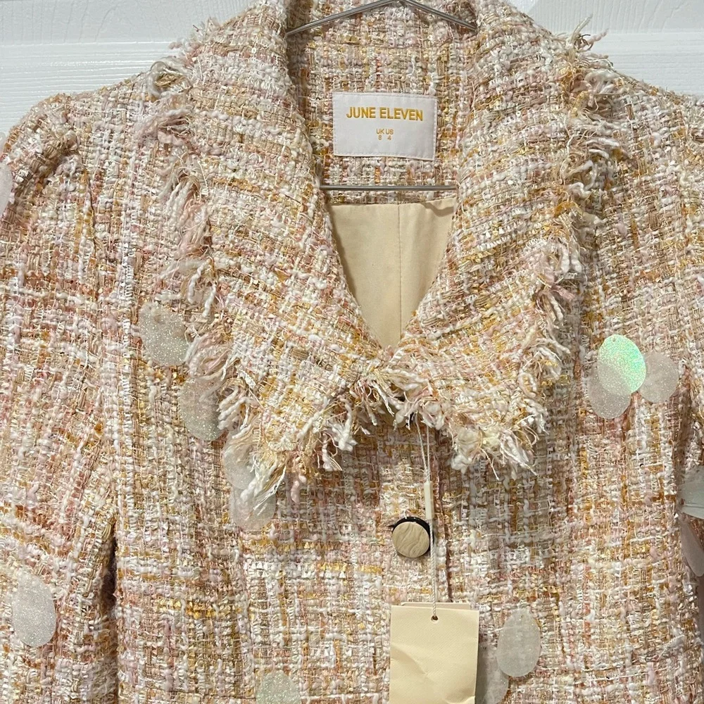 June Eleven Tweed Blazer Dress with Fringe Details - Picture 5 of 11